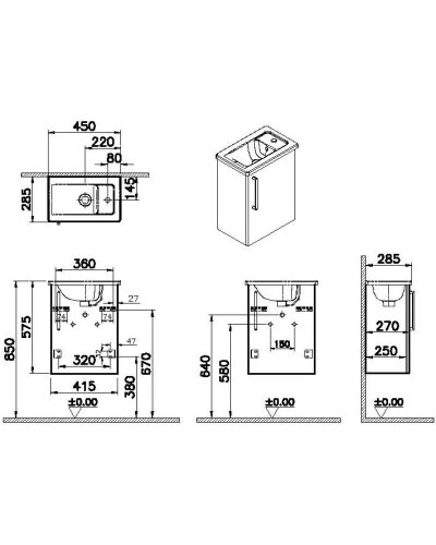 Тумба с раковиной белый глянец 45 см R VitrA Root 66330