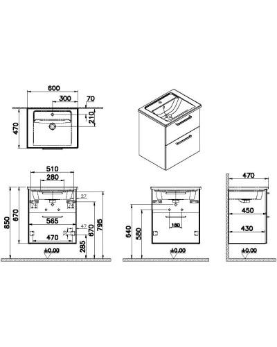 Тумба с раковиной темно-синий матовый 60 см VitrA Root 68270