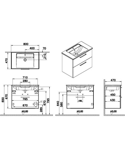 Тумба с раковиной кордоба 80 см VitrA Root 68288