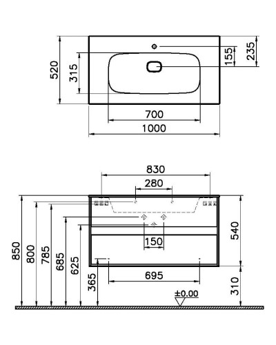 Тумба с раковиной черный/сливовое дерево 100 см Vitra Metropole 58183