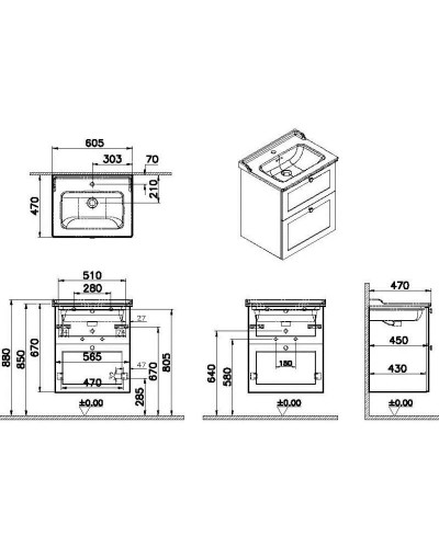 Тумба с раковиной темно-синий матовый 60,5 см Vitra Root Classic 68853