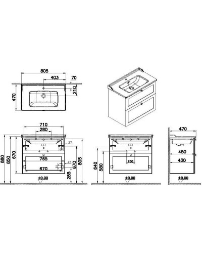 Тумба с раковиной белый матовый 80,5 см Vitra Root Classic 68869