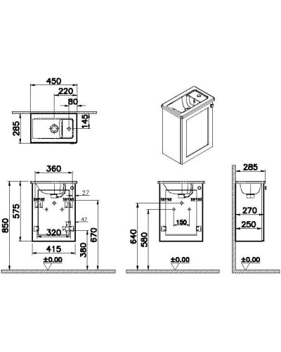 Тумба с раковиной белый матовый 45 см L Vitra Root Classic 68603