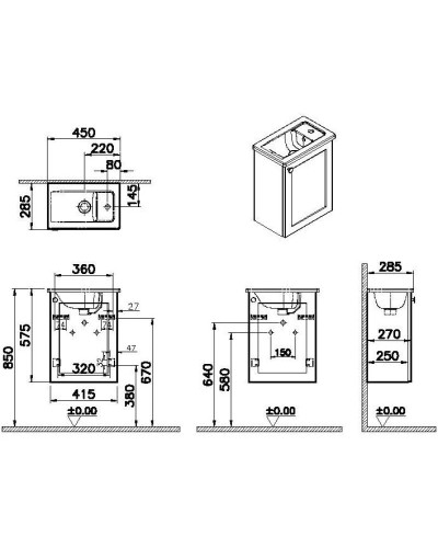 Тумба с раковиной темно-синий матовый 45 см R Vitra Root Classic 68615