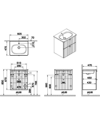 Тумба с раковиной темно-синий матовый 60,5 см Vitra Root Groove 69420