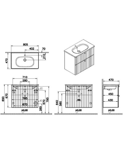 Тумба с раковиной серый матовый 80,5 см Vitra Root Groove 69438