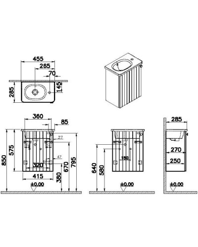 Тумба с раковиной белый матовый 45,5 см L Vitra Root Groove 69191