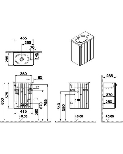 Тумба с раковиной темно-синий матовый 45,5 см R Vitra Root Groove 69203