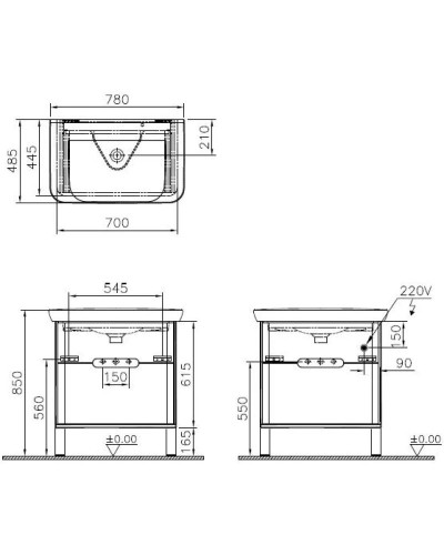 Тумба с раковиной антрацит матовый/дуб 78 см Vitra Sento 60836