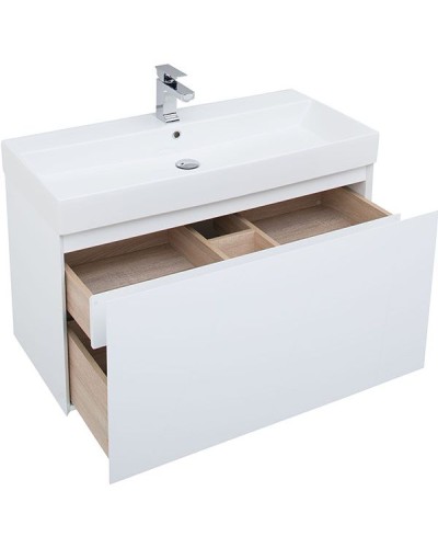 Тумба под раковину Aquanet Йорк 100 202091 подвесная Белый глянец