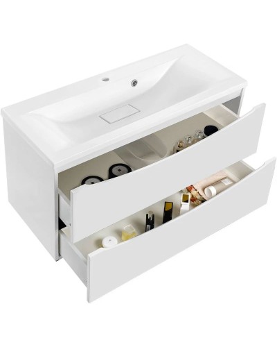 Тумба с раковиной белый глянец 90 см Vincea Mia VMC-2MA900GW + VCB-3M900W