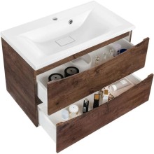 Тумба с раковиной темный дуб 80 см Vincea Mia VMC-2MA800RW + VCB-3M800W