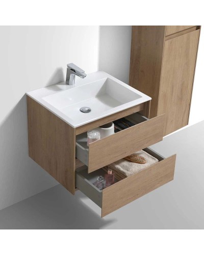 Тумба с раковиной натуральный дуб 60 см Vincea Luka VMC-2L600NO + VCB-13600W