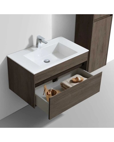 Тумба с раковиной темный дуб 80 см Vincea Chiara VMC-2C800RO + VCB-13800W