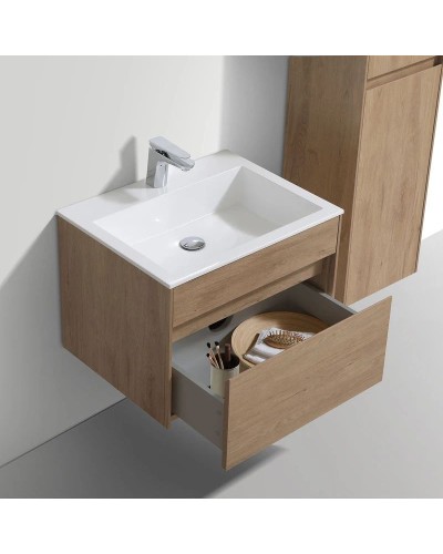 Тумба с раковиной натуральный дуб 60 см Vincea Chiara VMC-2C600NO + VCB-13600W