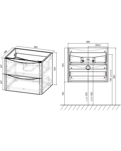 Тумба с раковиной бетон 59,4 см Vincea Paola VMC-2P600BT + VCB-2VP600G