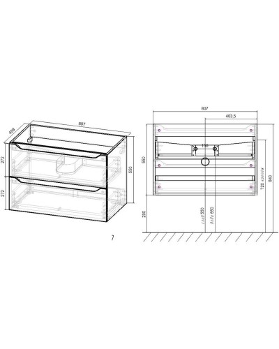 Тумба с раковиной темный дуб 81 см Vincea Norma VMC-2N800RW + VCB-2N800W
