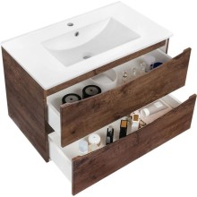 Тумба с раковиной темный дуб 81,5 см Vincea Mia VMC-2MC800RW + VBS-13980