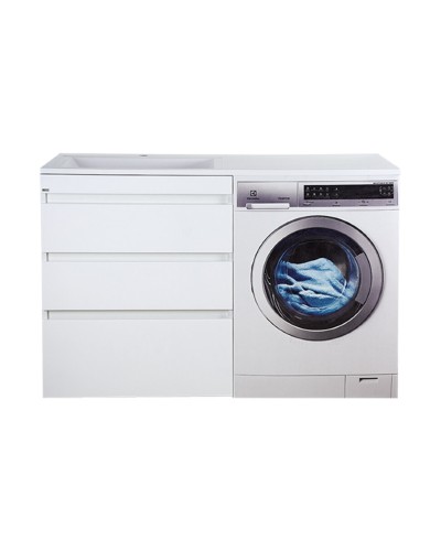 Фостер - 70 Тумба напольная 3 ящ. под стиральную машину, белая / раковина левая