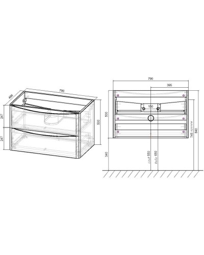 Тумба с раковиной бетон 79,4 см Vincea Paola VMC-2P800BT + VCB-2VP800W