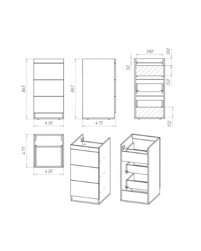 Куба - 50 Тумба 3 ящ. под стиральную машину белая эмаль  / раковина правая