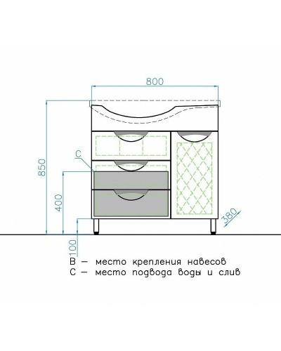 Тумба под раковину Style Line Жасмин 82 R ЛС-00000527 с бельевой корзиной Белая