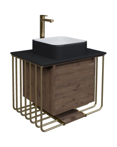 Тумба с раковиной дуб веллингтон/золотой 70 см Grossman Винтаж 107008 + GR4042BW