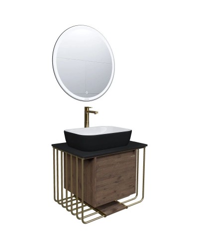 Тумба с раковиной дуб веллингтон/золотой 70 см Grossman Винтаж 107008 + GR-4041BW