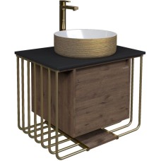Тумба с раковиной дуб веллингтон/золотой 70 см Grossman Винтаж 107008 + GR-5010GW