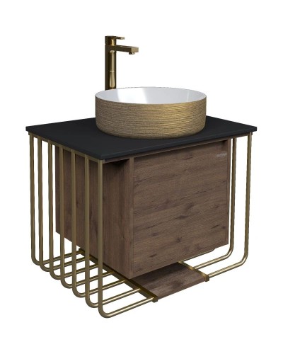 Тумба с раковиной дуб веллингтон/золотой 70 см Grossman Винтаж 107008 + GR-5010GW