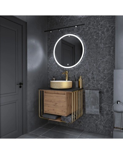 Тумба с раковиной дуб веллингтон/золотой 70 см Grossman Винтаж 107008 + GR-5010GW