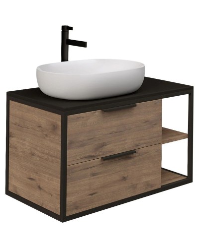 Тумба с раковиной дуб веллингтон/черный 90 см Grossman Лофт 109001 + GR-3015