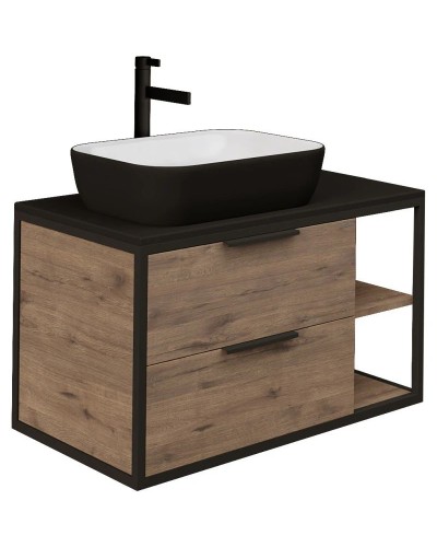 Тумба с раковиной дуб веллингтон/черный 90 см Grossman Лофт 109001 + GR-4041BW