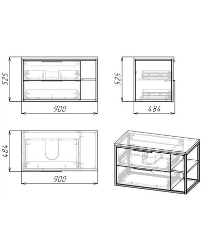Тумба с раковиной дуб веллингтон/черный 90 см Grossman Лофт 109001 + GR-4041BW