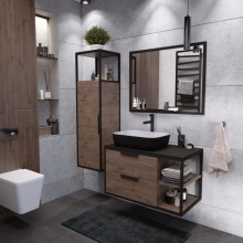 Тумба с раковиной дуб веллингтон/черный 90 см Grossman Лофт 109001 + GR-4041BW