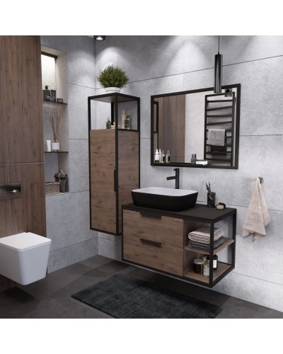 Тумба с раковиной дуб веллингтон/черный 90 см Grossman Лофт 109001 + GR-4041BW