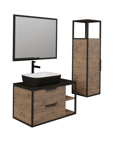 Тумба с раковиной дуб веллингтон/черный 90 см Grossman Лофт 109001 + GR-4041BW