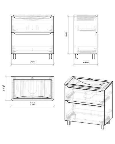 Тумба с раковиной белый глянец 79,7 см Grossman Адель 108007 + 4627173210249