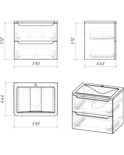 Тумба с раковиной белый глянец 60 см Grossman Адель 106006 + 4627173210225