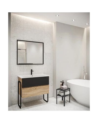 Тумба с раковиной дуб сонома/черный 87 см Grossman Солис 108501 + Y18298