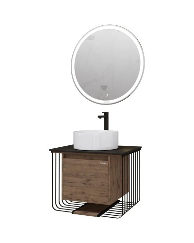 Тумба с раковиной дуб веллингтон/черный матовый 70 см Grossman Винтаж 107007 + GR-3013