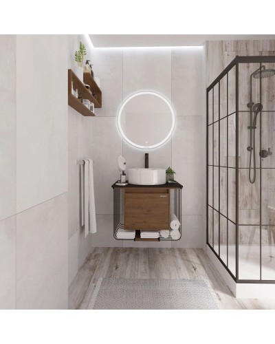 Тумба с раковиной дуб веллингтон/черный матовый 70 см Grossman Винтаж 107007 + GR-3013