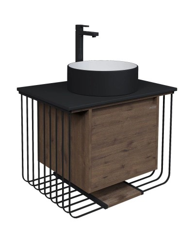 Тумба с раковиной дуб веллингтон/черный матовый 70 см Grossman Винтаж 107007 + GR-4040BW