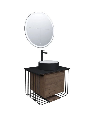 Тумба с раковиной дуб веллингтон/черный матовый 70 см Grossman Винтаж 107007 + GR-4040BW
