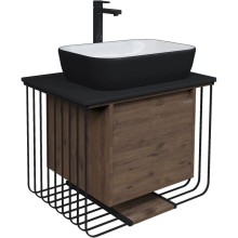 Тумба с раковиной дуб веллингтон/черный матовый 70 см Grossman Винтаж 107007 + GR-4041BW