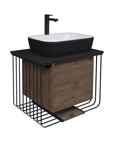 Тумба с раковиной дуб веллингтон/черный матовый 70 см Grossman Винтаж 107007 + GR-4041BW