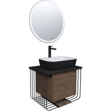 Тумба с раковиной дуб веллингтон/черный матовый 70 см Grossman Винтаж 107007 + GR-4041BW