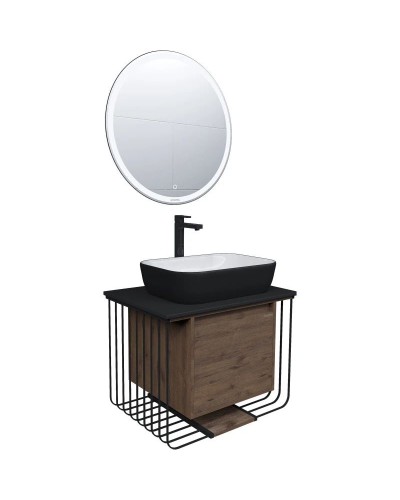 Тумба с раковиной дуб веллингтон/черный матовый 70 см Grossman Винтаж 107007 + GR-4041BW