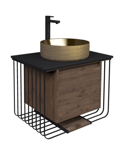 Тумба с раковиной дуб веллингтон/черный матовый 70 см Grossman Винтаж 107007 + GR-5010GG