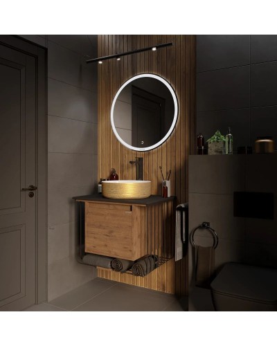 Тумба с раковиной дуб веллингтон/черный матовый 70 см Grossman Винтаж 107007 + GR-5010GW